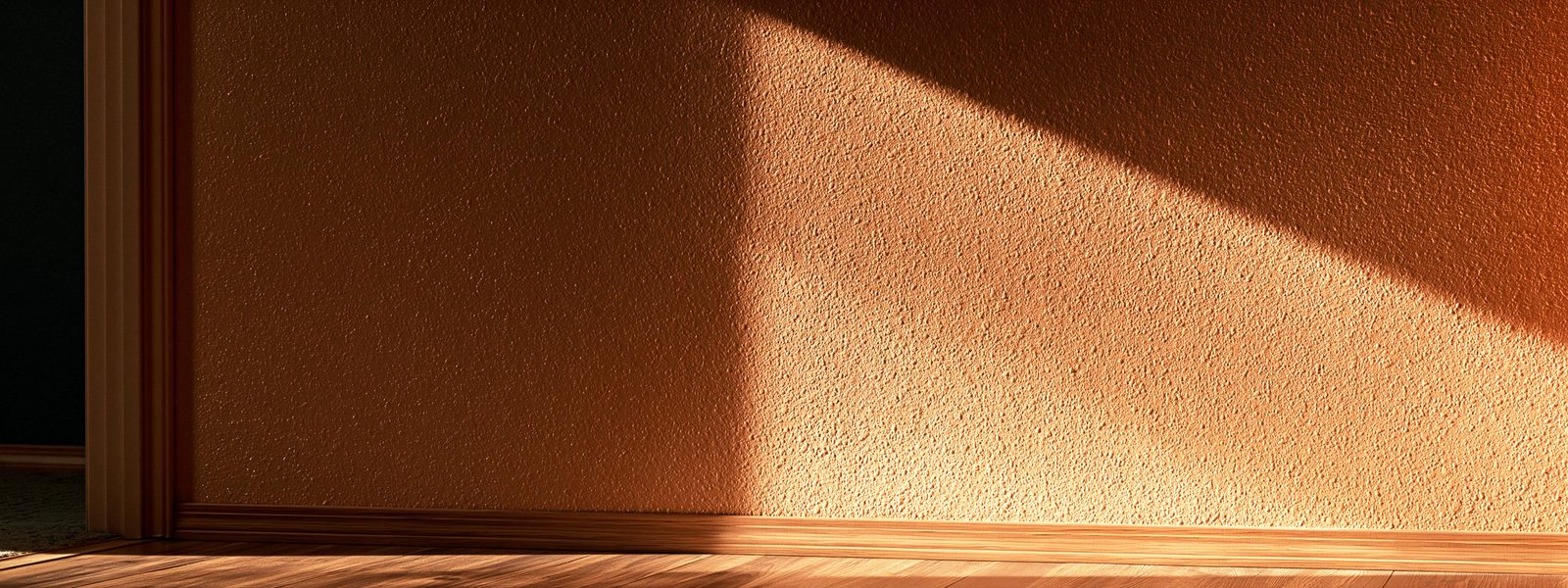 Wide view of a finished room with an even wall finish throughout